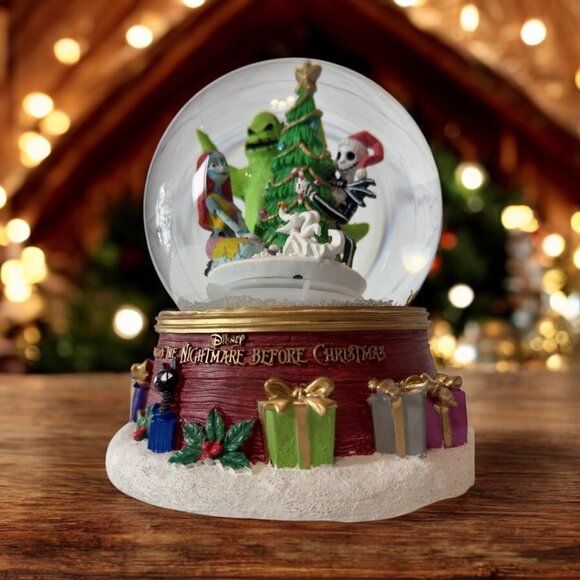 Nightmare Before Christmas Light Up Water Snow Globe Plays Music Sound Disney - Picture 9 of 9